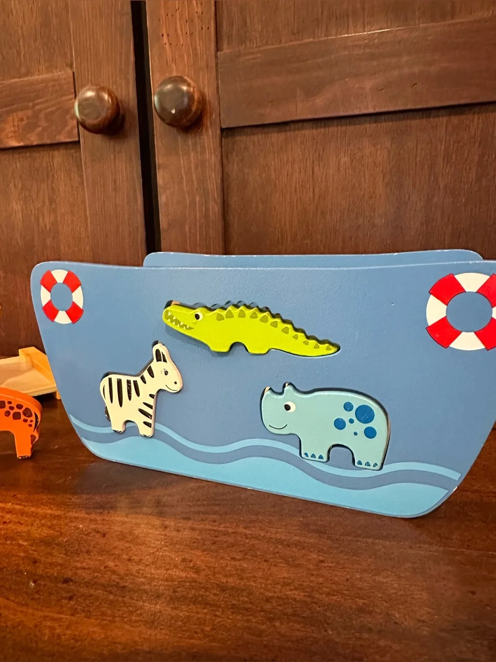 Wooden • Boat with animals • kids toy • so cute!